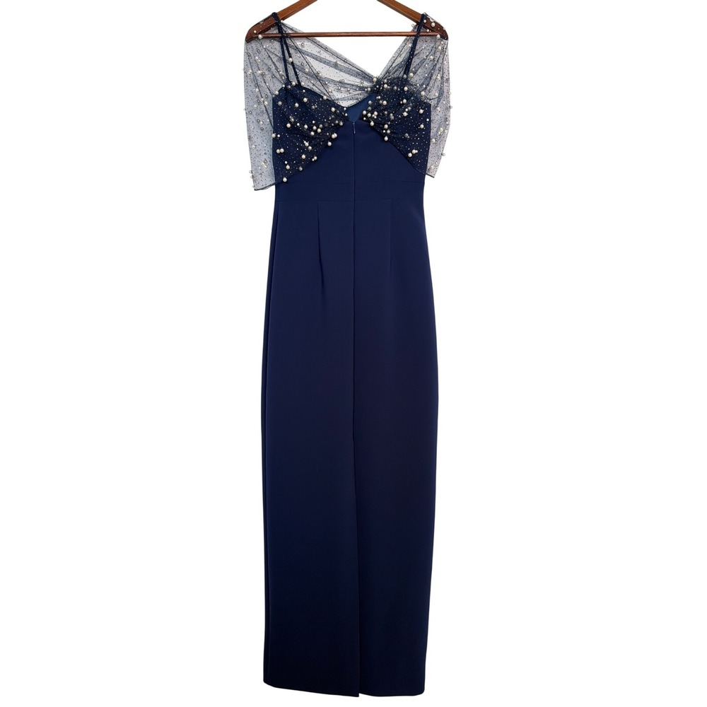 Theia Louella Pearl Shawl Gown Navy Embellished Evening Dress NWT Size 4 - Picture 3 of 8